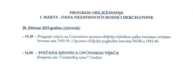 Sutra svečana sjednica OV u povodu obilježavanja Dana nezavisnosti BiH