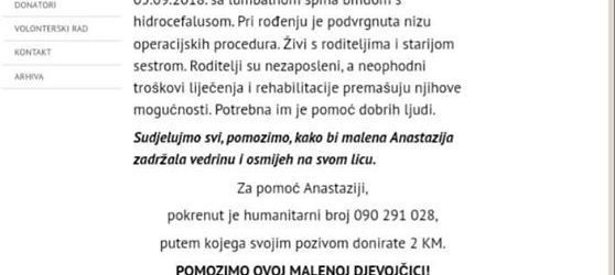 Apel za pomoć u liječenju  Anastazije Kočić iz Orašja