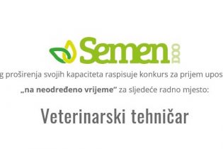 Semen d.o.o. raspisao oglas za prijem veterinarskog tehničara