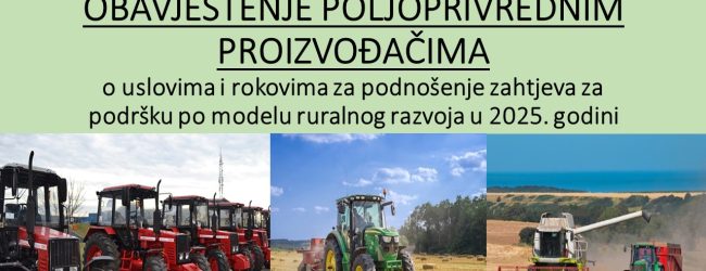 Počelo podnošenje zahtjeva za ostvarivanje novčane podrške po modelu ruralnog razvoja u 2025. godini